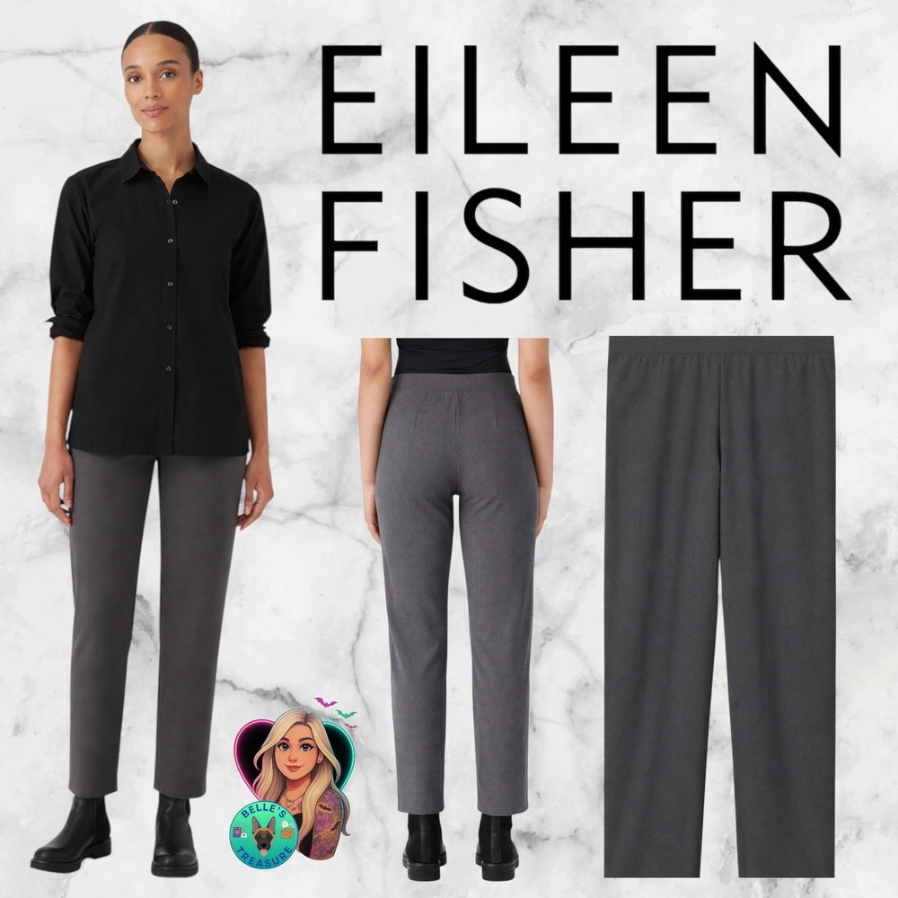 Eileen Fisher Women's Large Washable Stretch Crepe Straight Pant Gray Pull On